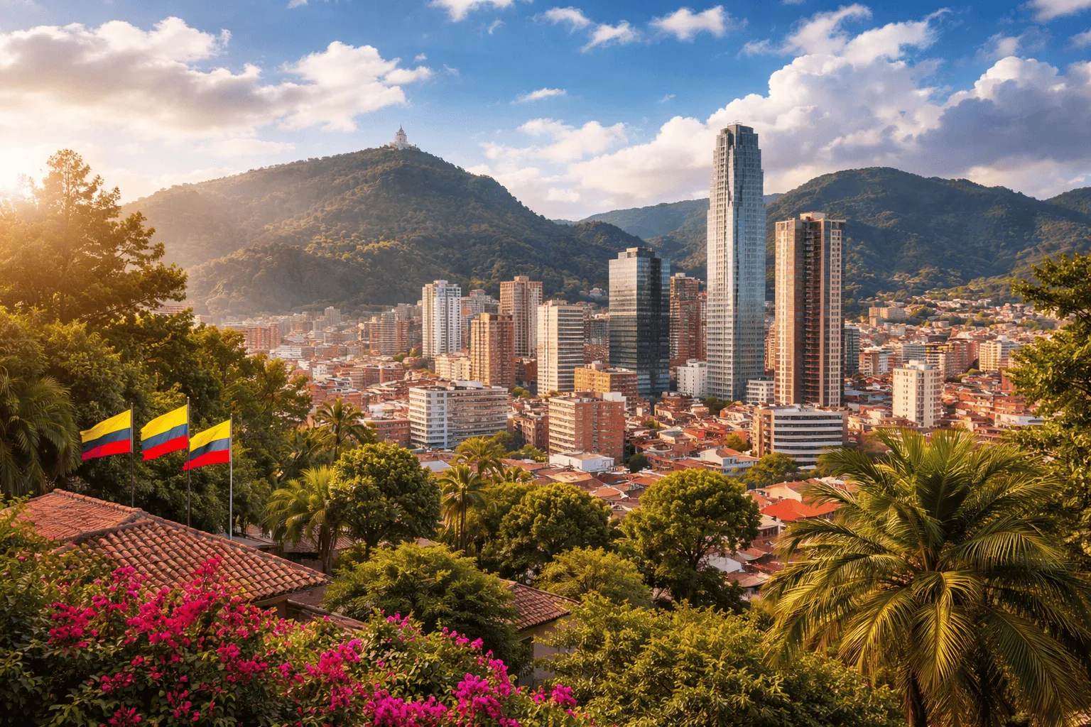 Vista aérea de Bogotá con Monte Monserrate